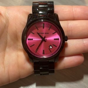 Michael Kors black watch with pink face